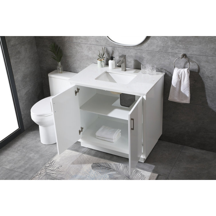 Hayes 36'' White Freestanding Bathroom Vanity with Engineered Marble Top