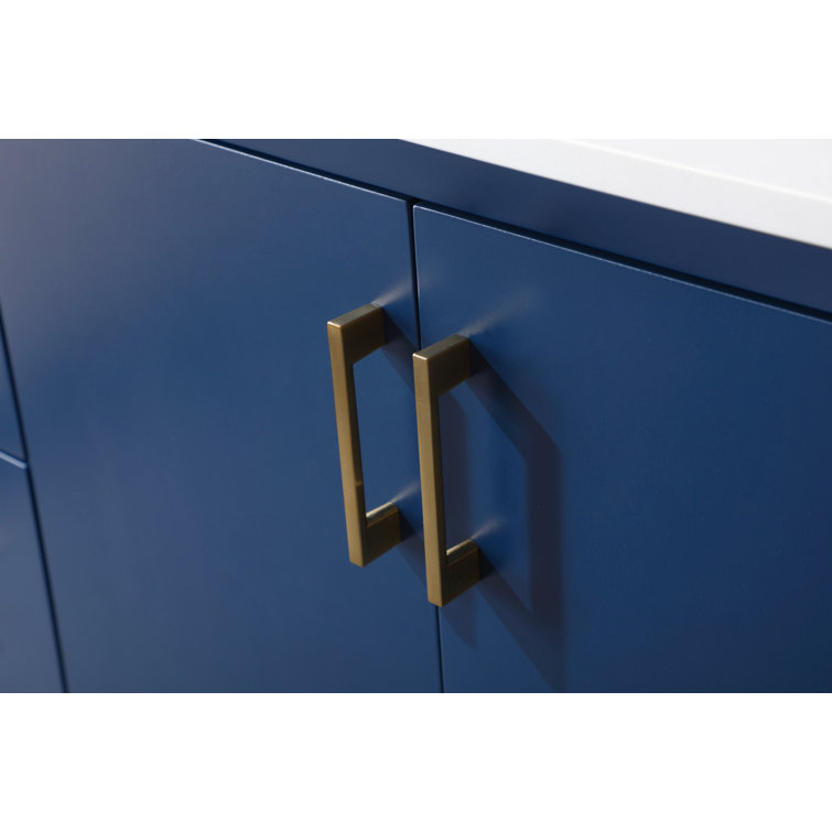 Hayes 54'' Blue Freestanding Bathroom Vanity with Gold Hardware and Marble Top