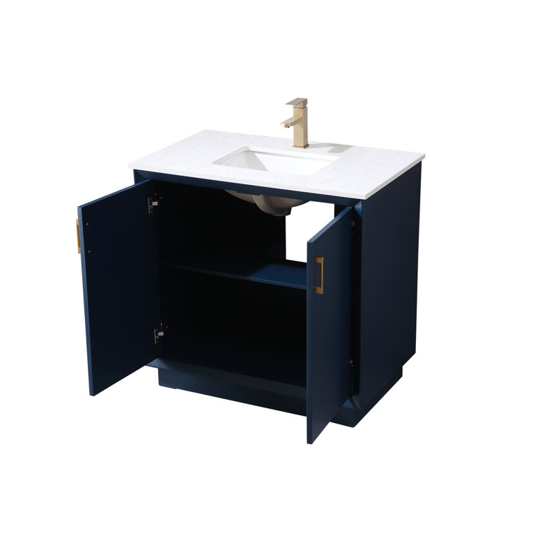 Blue 36" Freestanding Vanity with Gold Hardware and Marble Top