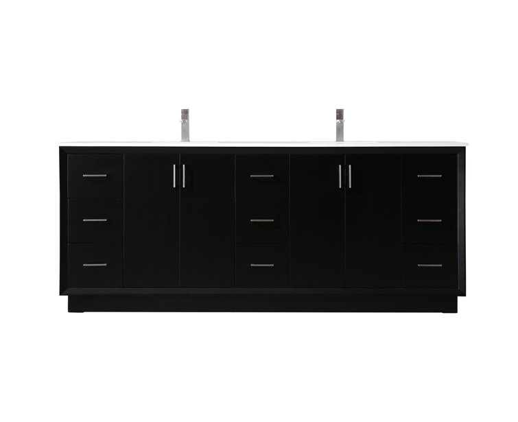 Hayes 84'' Black Double Vanity with Engineered Marble Top