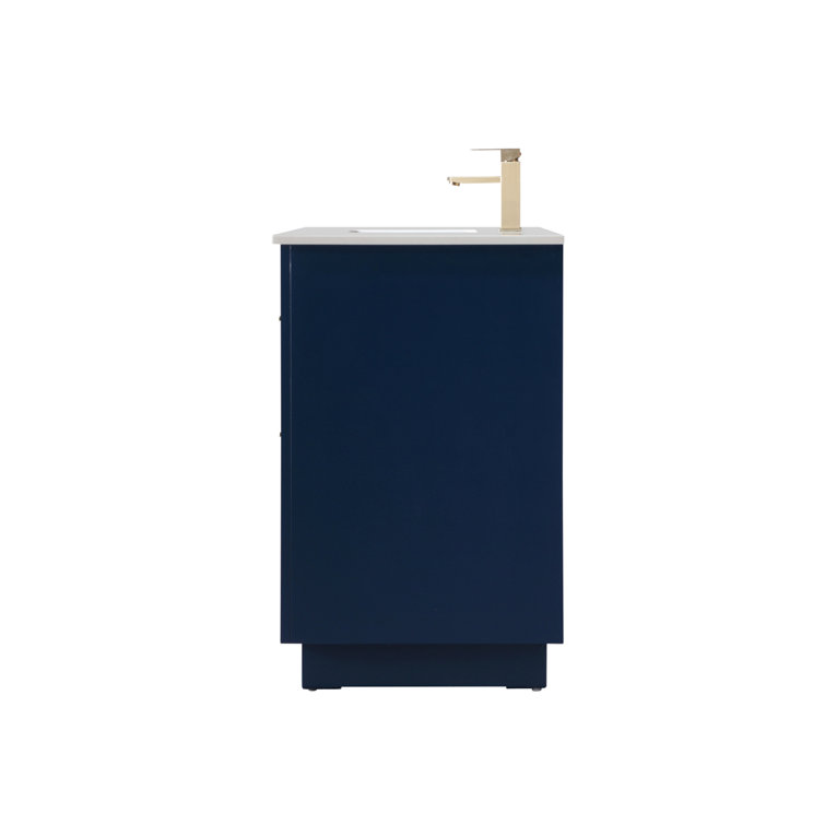 Hayes 54'' Blue Freestanding Bathroom Vanity with Gold Hardware and Marble Top