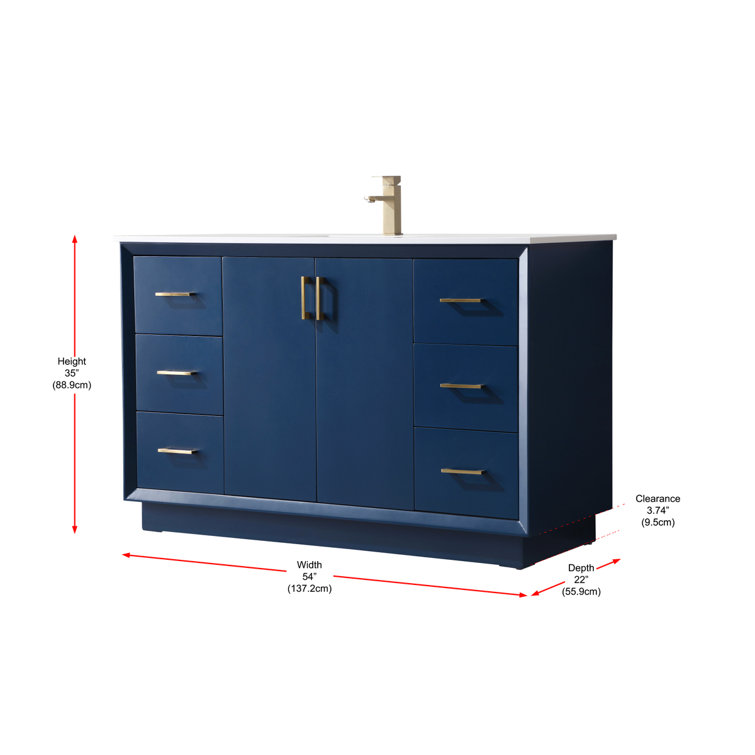Hayes 54'' Blue Freestanding Bathroom Vanity with Gold Hardware and Marble Top