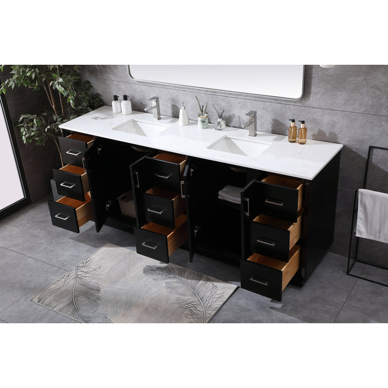 Hayes 84'' Black Double Vanity with Engineered Marble Top