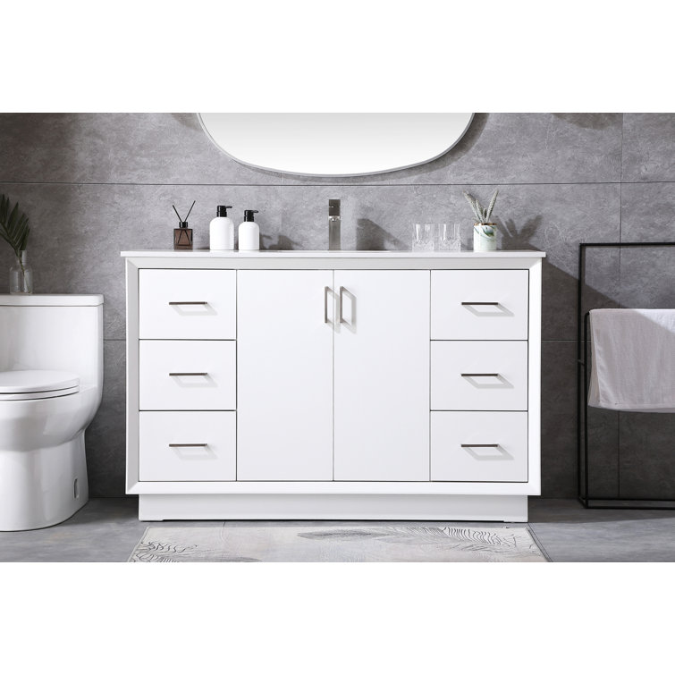 Hayes 60'' White Freestanding Bathroom Vanity with Engineered Marble Top