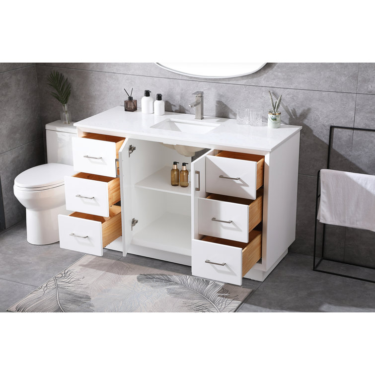 Hayes 60'' White Freestanding Bathroom Vanity with Engineered Marble Top