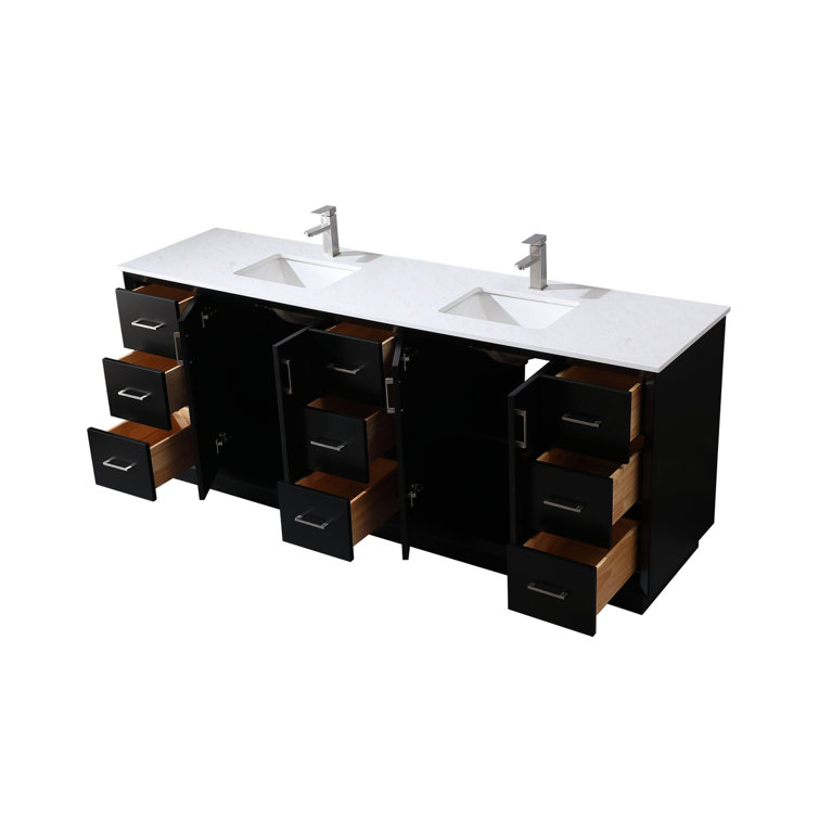 Hayes 84'' Black Double Vanity with Engineered Marble Top
