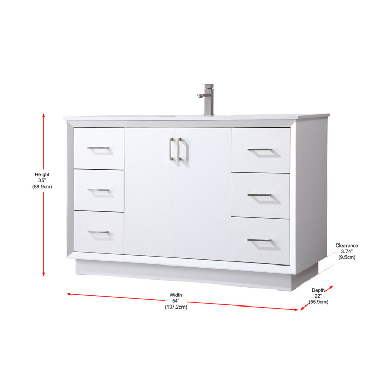 Hayes 60'' White Freestanding Bathroom Vanity with Engineered Marble Top