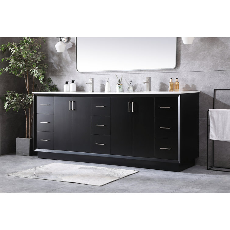 Hayes 84'' Black Double Vanity with Engineered Marble Top