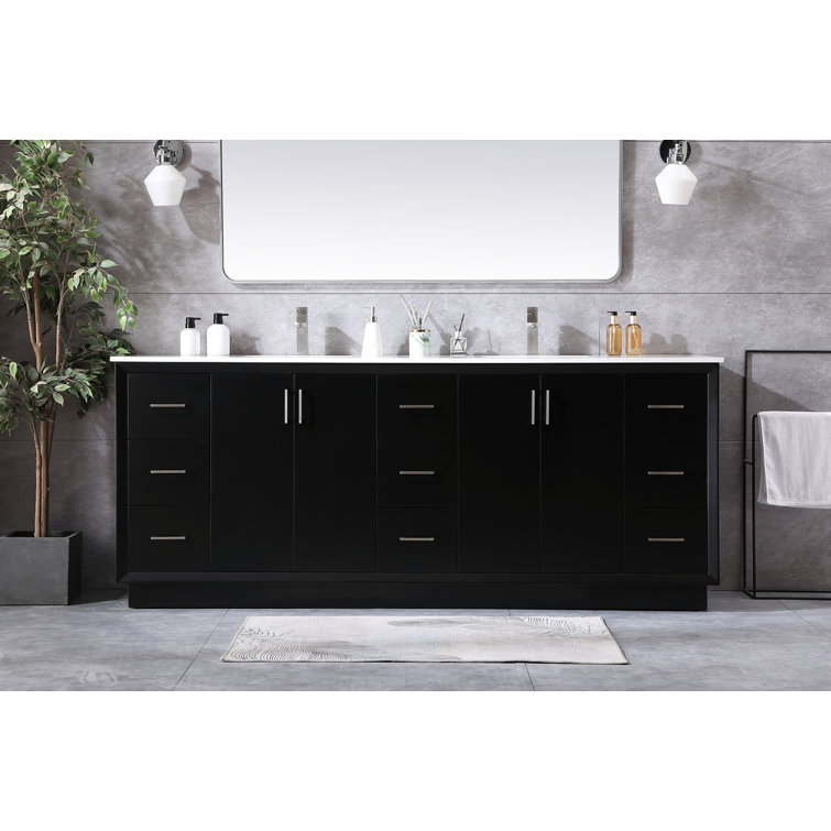 Hayes 84'' Black Double Vanity with Engineered Marble Top