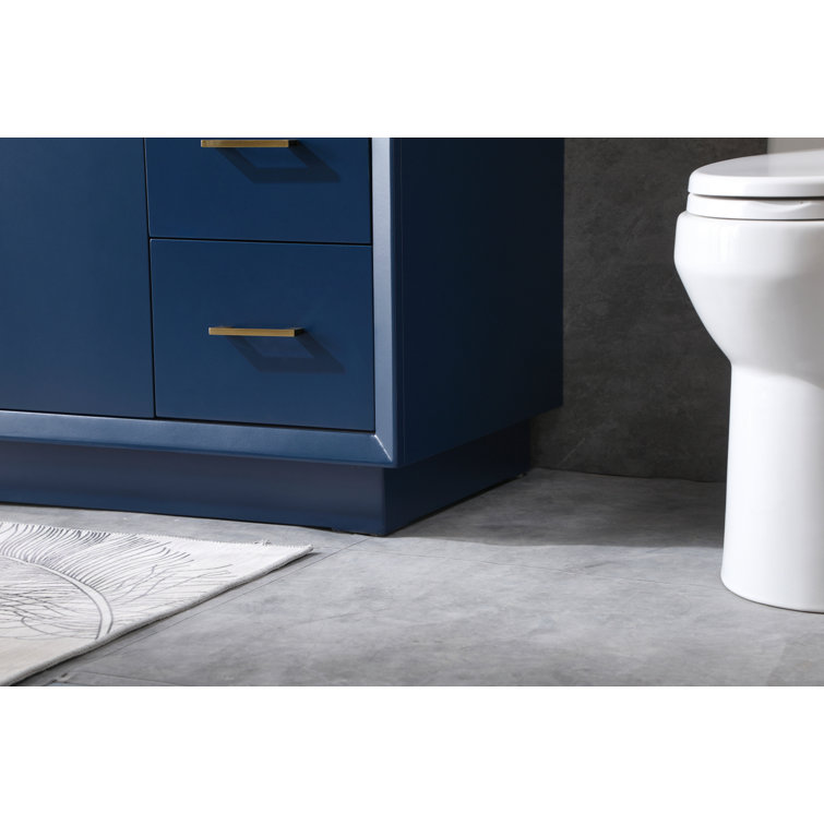 Hayes 54'' Blue Freestanding Bathroom Vanity with Gold Hardware and Marble Top