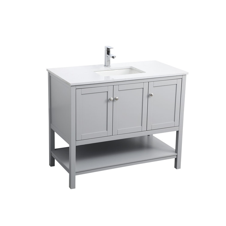 Gray Freestanding Single Vanity with Calacatta Marble Top