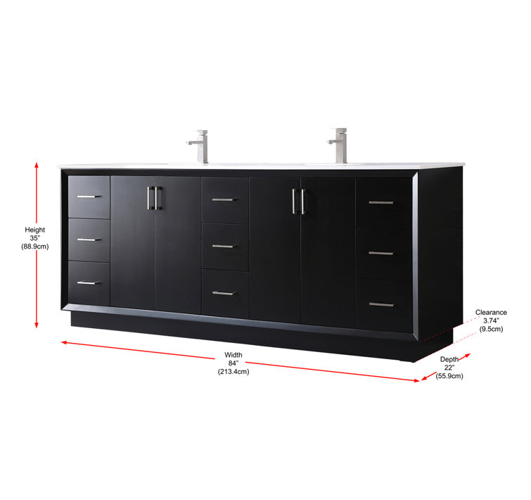 Hayes 84'' Black Double Vanity with Engineered Marble Top