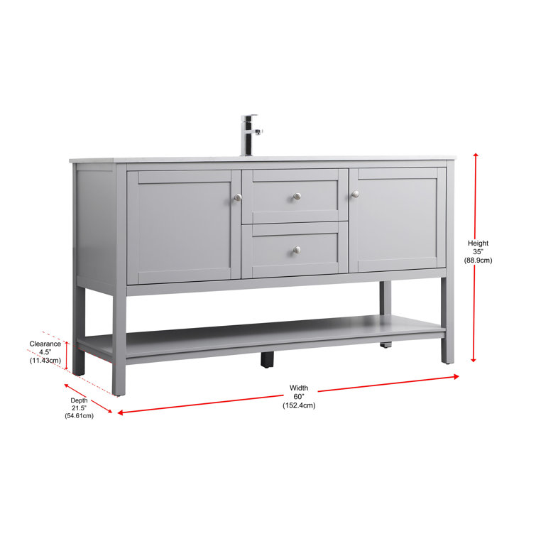 Gray Double Sink Freestanding Vanity with Marble Top