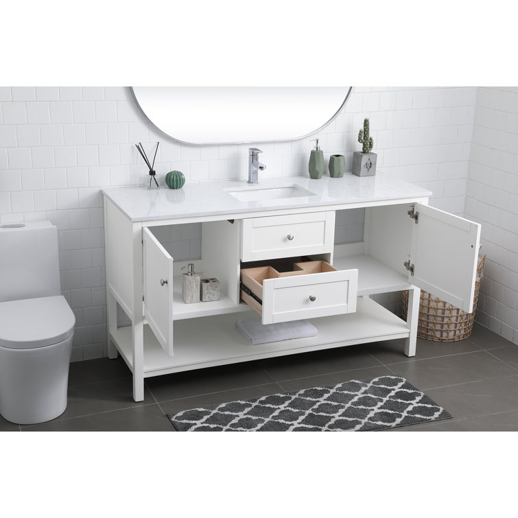 Heath 60'' White Freestanding Double Bathroom Vanity with Engineered Marble Top