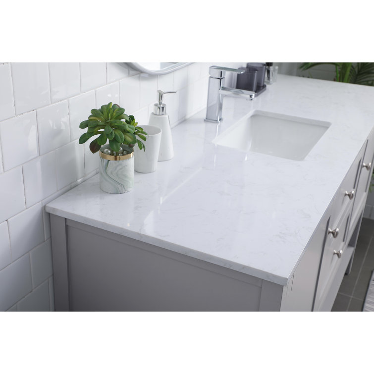 Gray Double Sink Freestanding Vanity with Marble Top