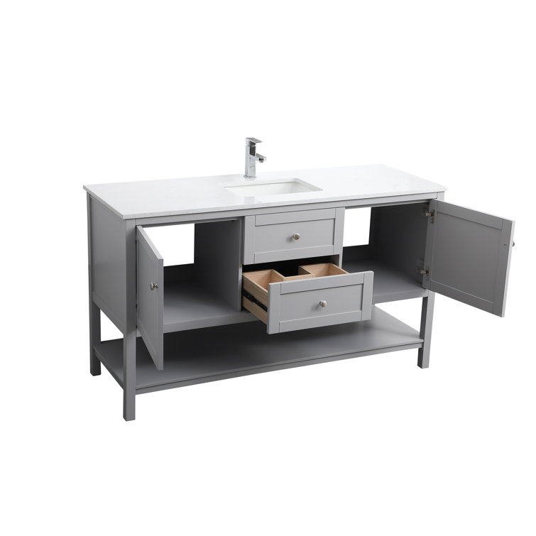 Gray Double Sink Freestanding Vanity with Marble Top