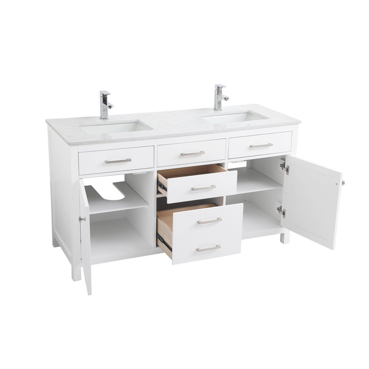 Lewis 60'' White Freestanding Double Vanity with Marble Top