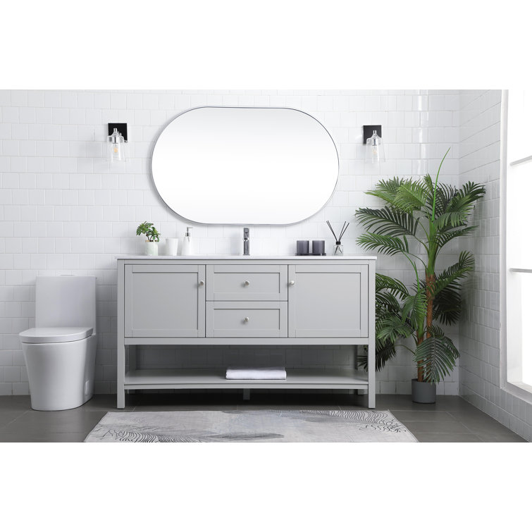 Gray Double Sink Freestanding Vanity with Marble Top