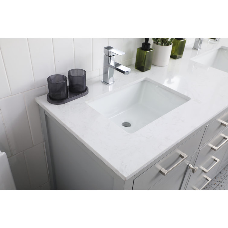 Lewis 60'' Grey Freestanding Double Bathroom Vanity with Engineered Marble Top
