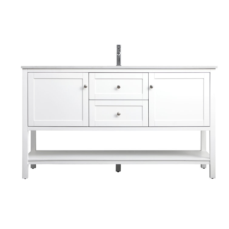 Heath 60'' White Freestanding Double Bathroom Vanity with Engineered Marble Top