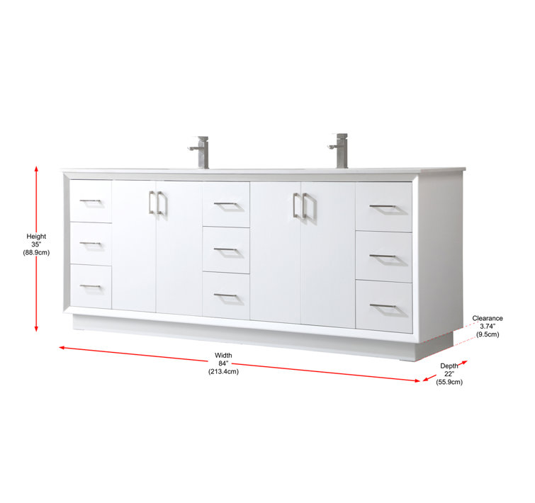 Hayes 84'' White Double Vanity with Engineered Marble Top