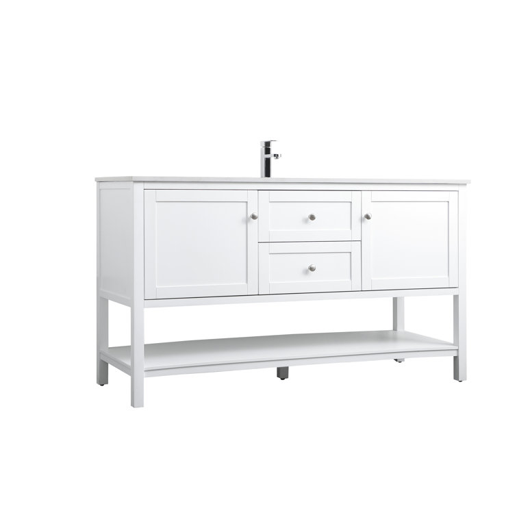 Heath 60'' White Freestanding Double Bathroom Vanity with Engineered Marble Top
