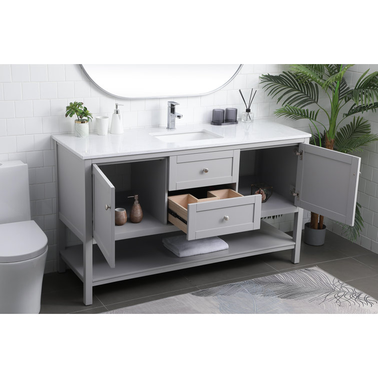 Gray Double Sink Freestanding Vanity with Marble Top