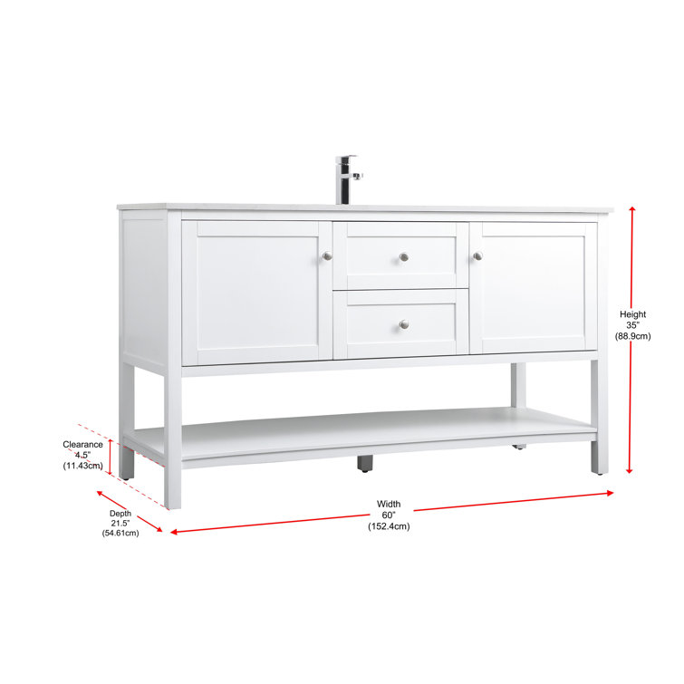 Heath 60'' White Freestanding Double Bathroom Vanity with Engineered Marble Top