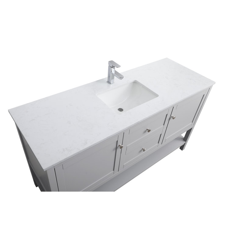 Gray Double Sink Freestanding Vanity with Marble Top