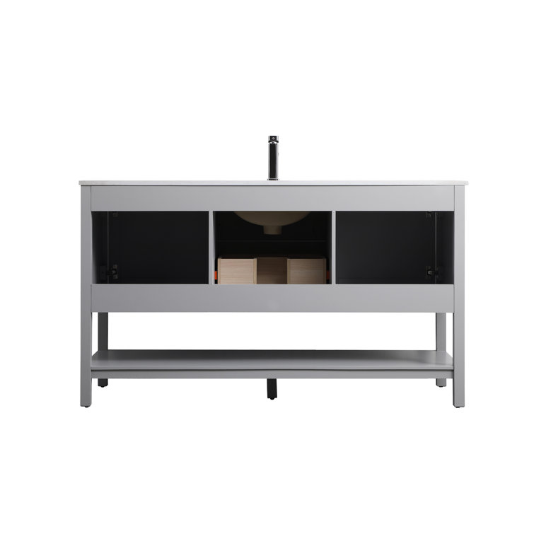 Gray Double Sink Freestanding Vanity with Marble Top