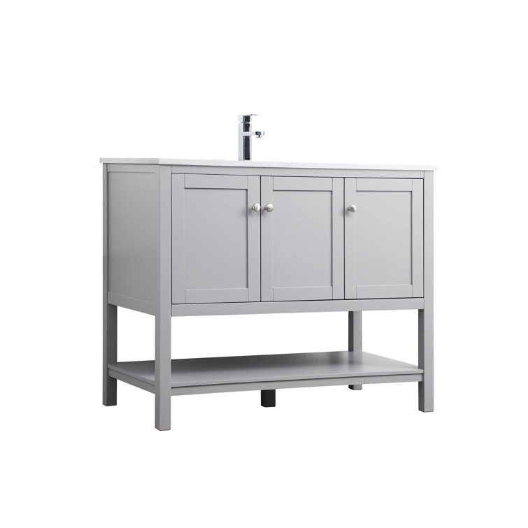 Gray Freestanding Single Vanity with Calacatta Marble Top