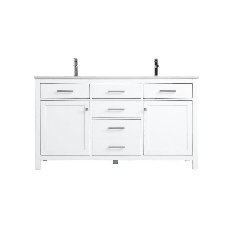 Lewis 60'' White Freestanding Double Vanity with Marble Top