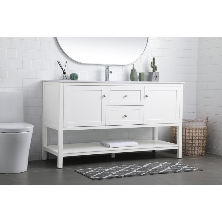 Heath 60'' White Freestanding Double Bathroom Vanity with Engineered Marble Top