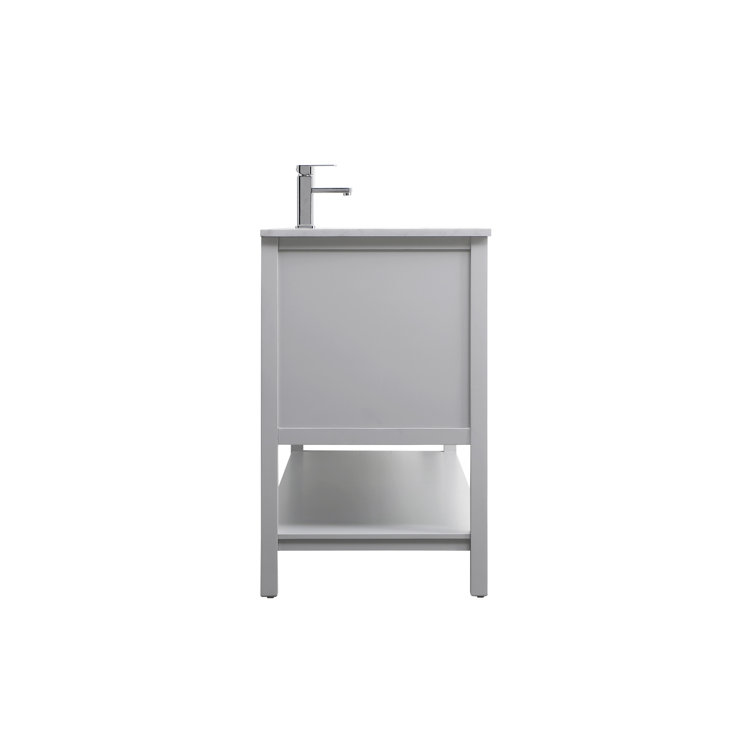 Gray Double Sink Freestanding Vanity with Marble Top