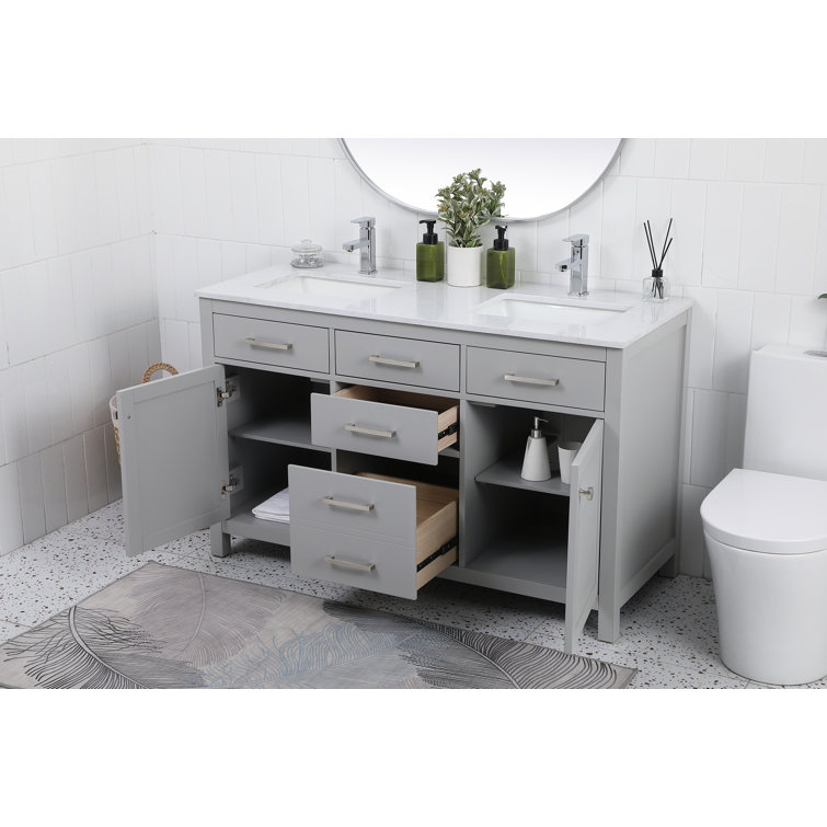 Lewis 54'' Grey Double Bathroom Vanity with Engineered Marble Top