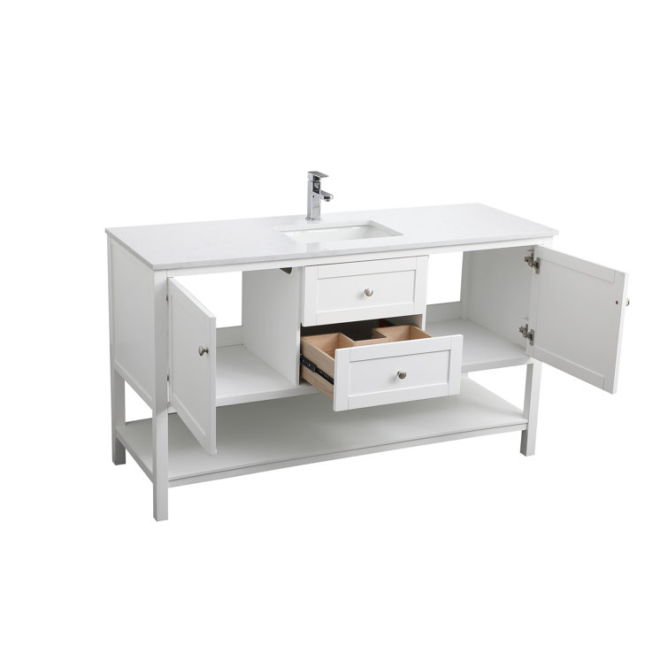 Heath 60'' White Freestanding Double Bathroom Vanity with Engineered Marble Top