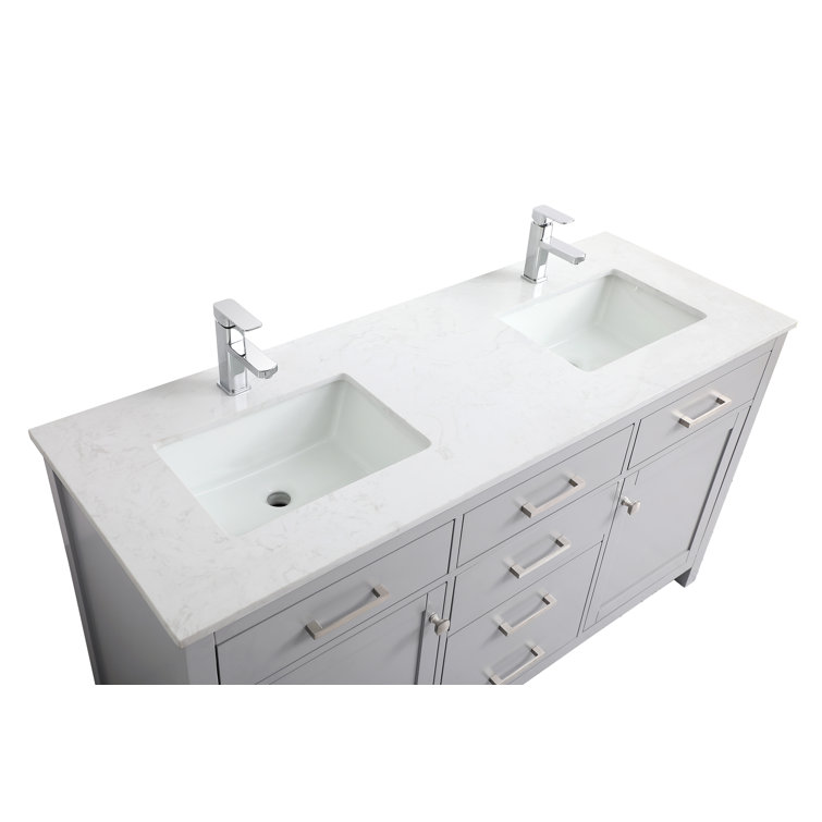 Lewis 60'' Grey Freestanding Double Bathroom Vanity with Engineered Marble Top
