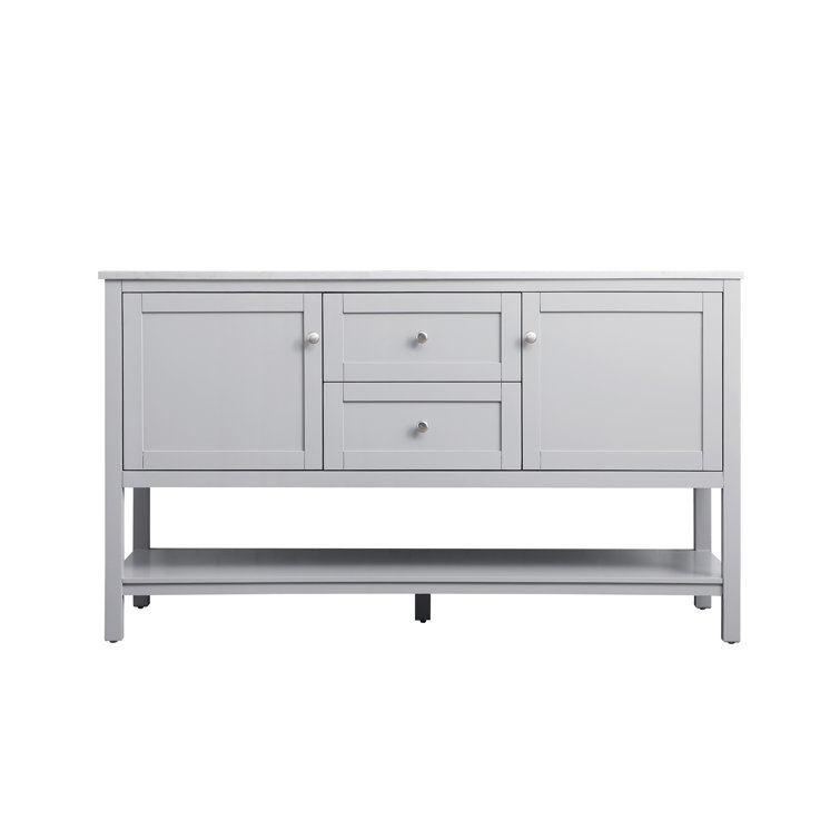 Gray Double Sink Freestanding Vanity with Marble Top