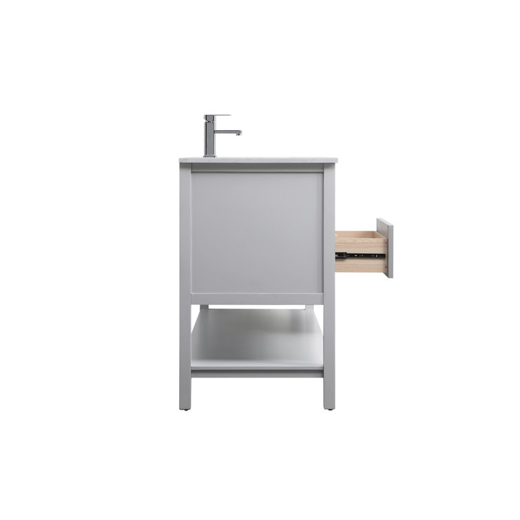 Gray Double Sink Freestanding Vanity with Marble Top