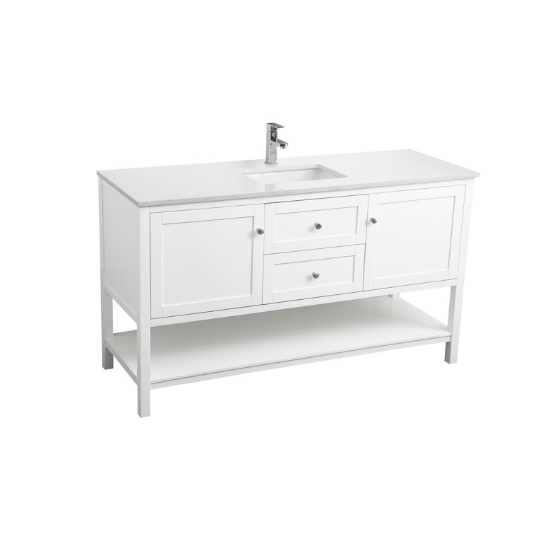 Heath 60'' White Freestanding Double Bathroom Vanity with Engineered Marble Top
