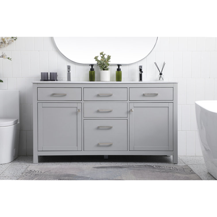Lewis 60'' Grey Freestanding Double Bathroom Vanity with Engineered Marble Top