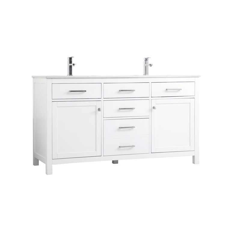 Lewis 60'' White Freestanding Double Vanity with Marble Top