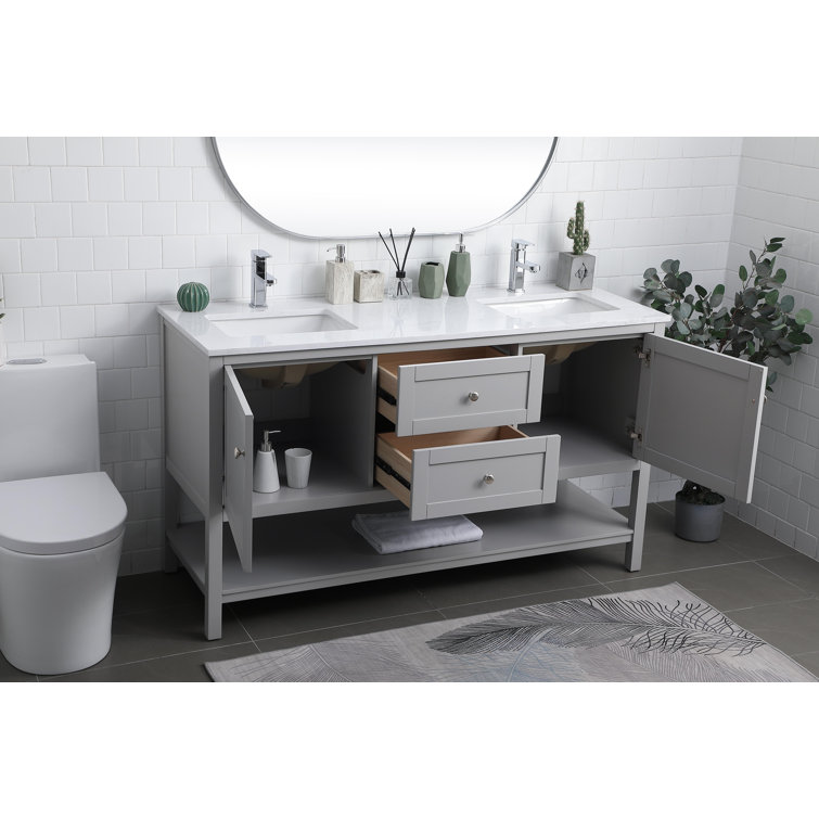 Heath 60'' Gray Freestanding Double Vanity with Marble Top