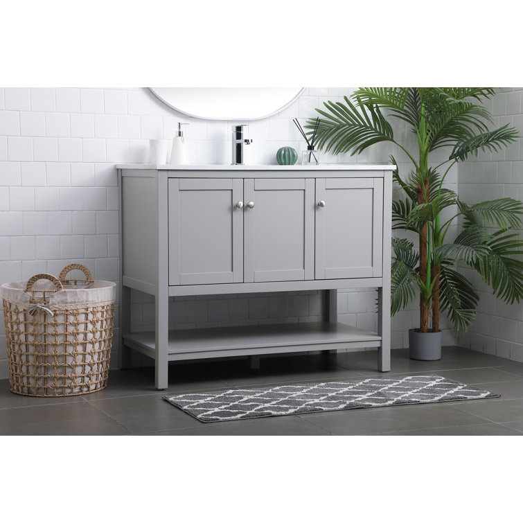 Gray Freestanding Single Vanity with Calacatta Marble Top