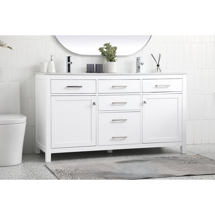 Lewis 60'' White Freestanding Double Vanity with Marble Top
