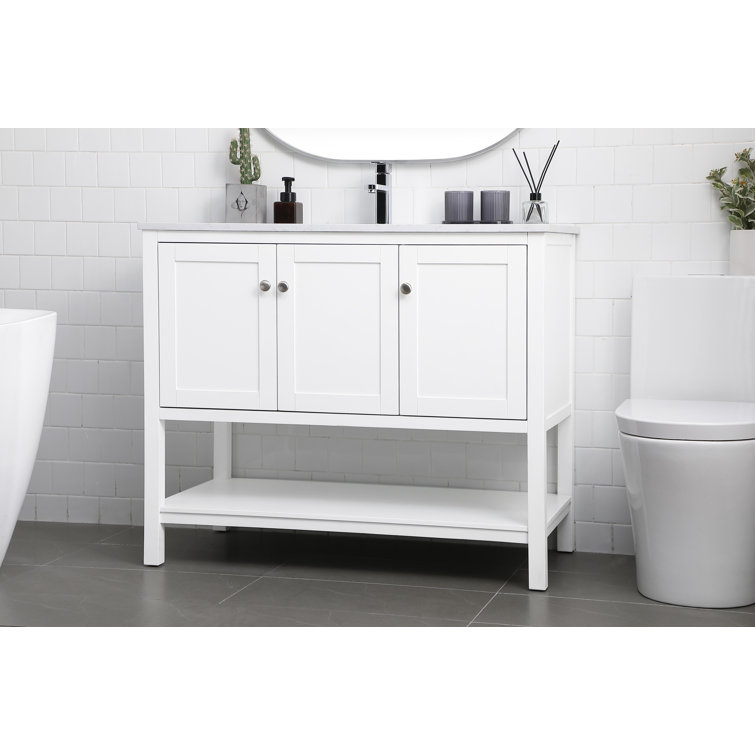 42" White Freestanding Single Vanity with Calacatta Marble Top