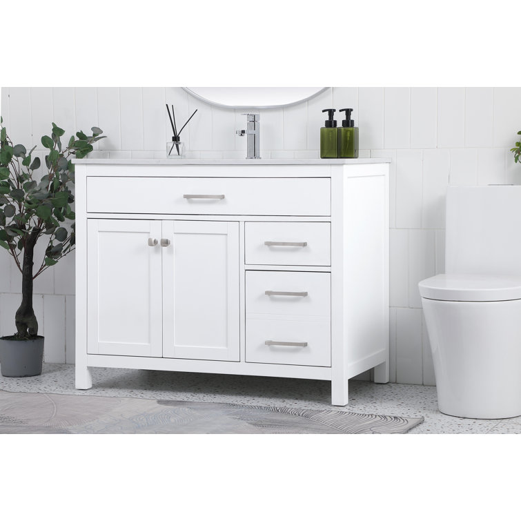 Lewis 42'' White Single Bathroom Vanity with Engineered Marble Top
