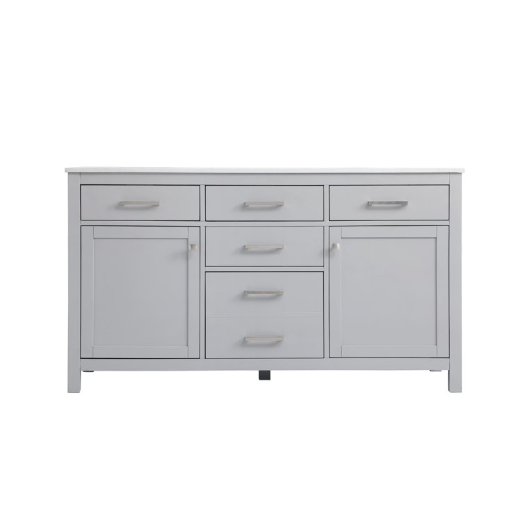 Lewis 60'' Grey Freestanding Double Bathroom Vanity with Engineered Marble Top