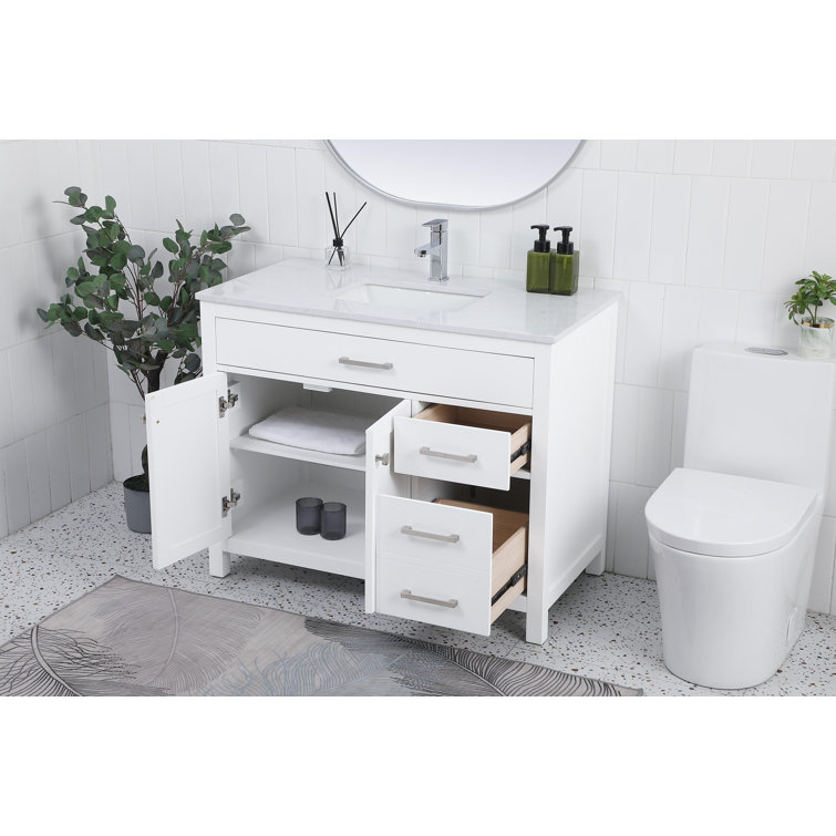 Lewis 42'' White Single Bathroom Vanity with Engineered Marble Top