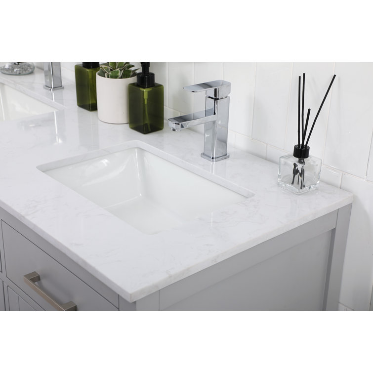 Lewis 54'' Grey Double Bathroom Vanity with Engineered Marble Top